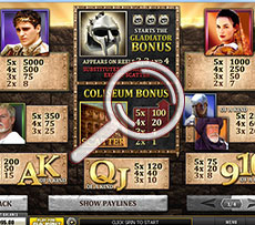 Gladiator Pokie Play Screen